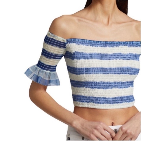 STAUD Crop top Doric smocked off the shoulder stretch size M NWT - Picture 15 of 15